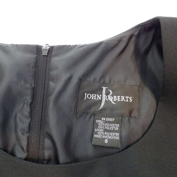 Vintage John Roberts Women Black Beaded Waist Midi Dress Size 6 Square Neck - Picture 8 of 14